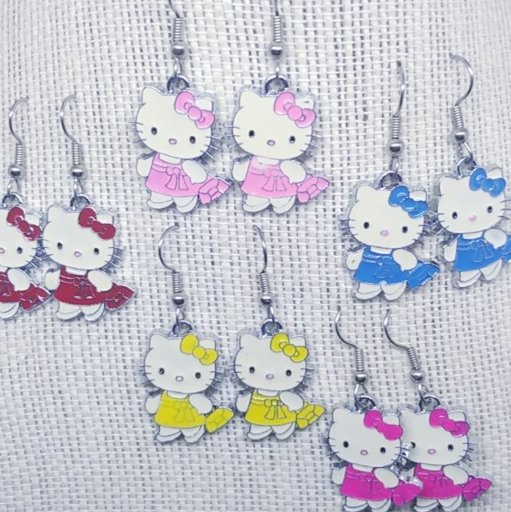 Hello Kitty Charm Dangling Earrings.Handmade.